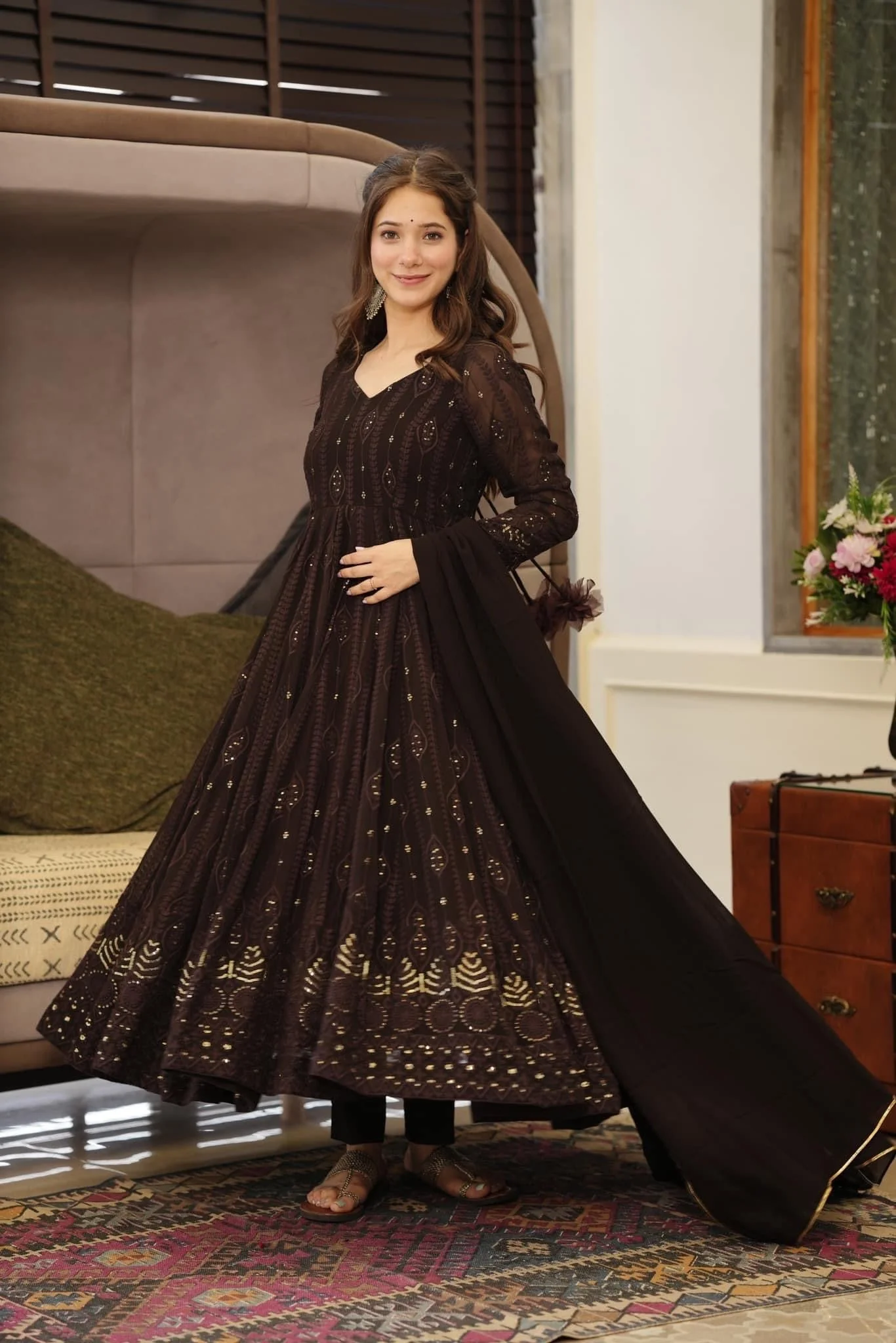 SANAYA'S' BLACK EMBROIDERED GEORGETTE SUIT SET KF- G101