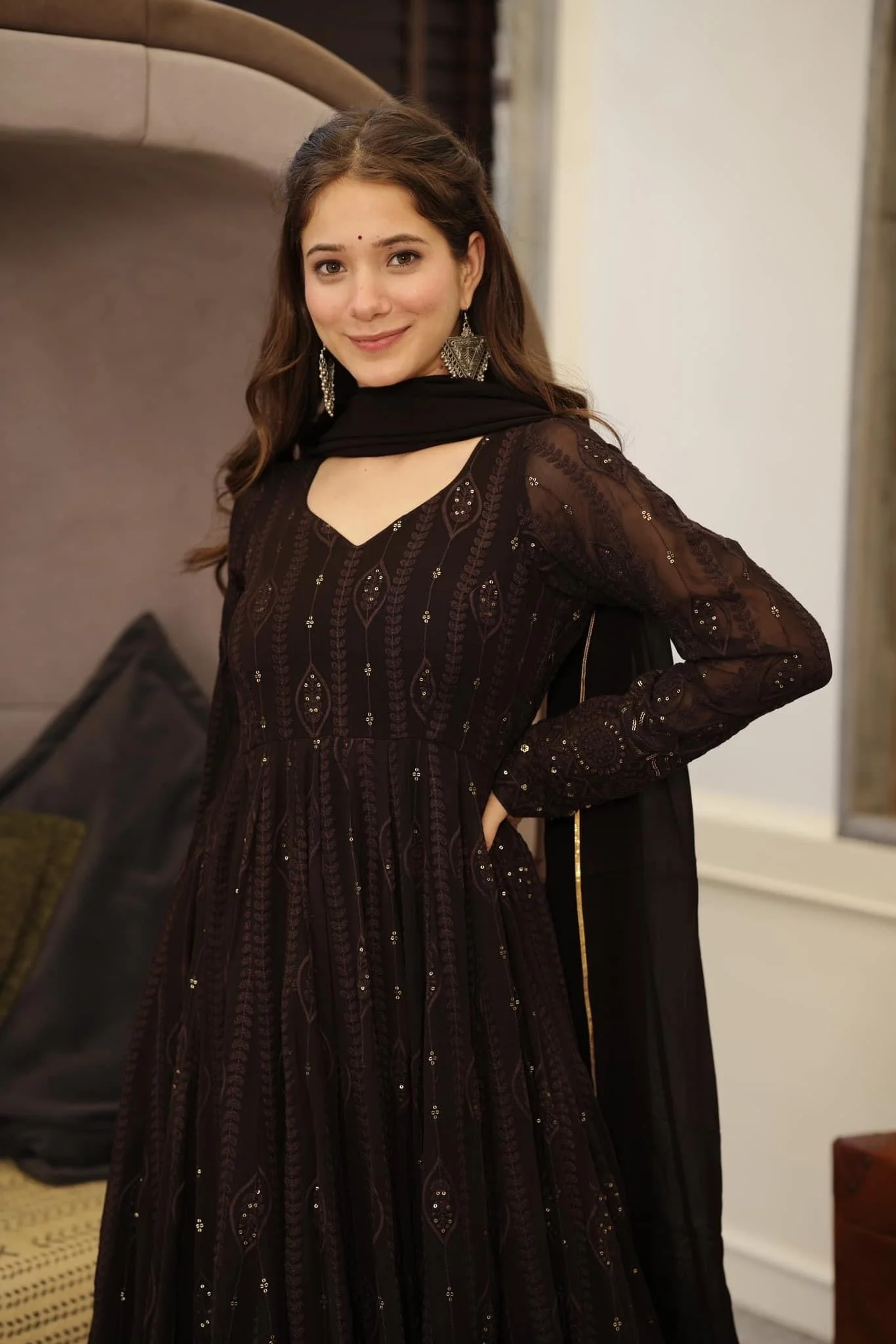 SANAYA'S' BLACK EMBROIDERED GEORGETTE SUIT SET KF- G101