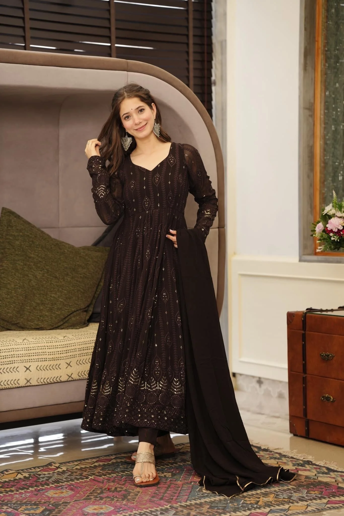 SANAYA'S' BLACK EMBROIDERED GEORGETTE SUIT SET KF- G101
