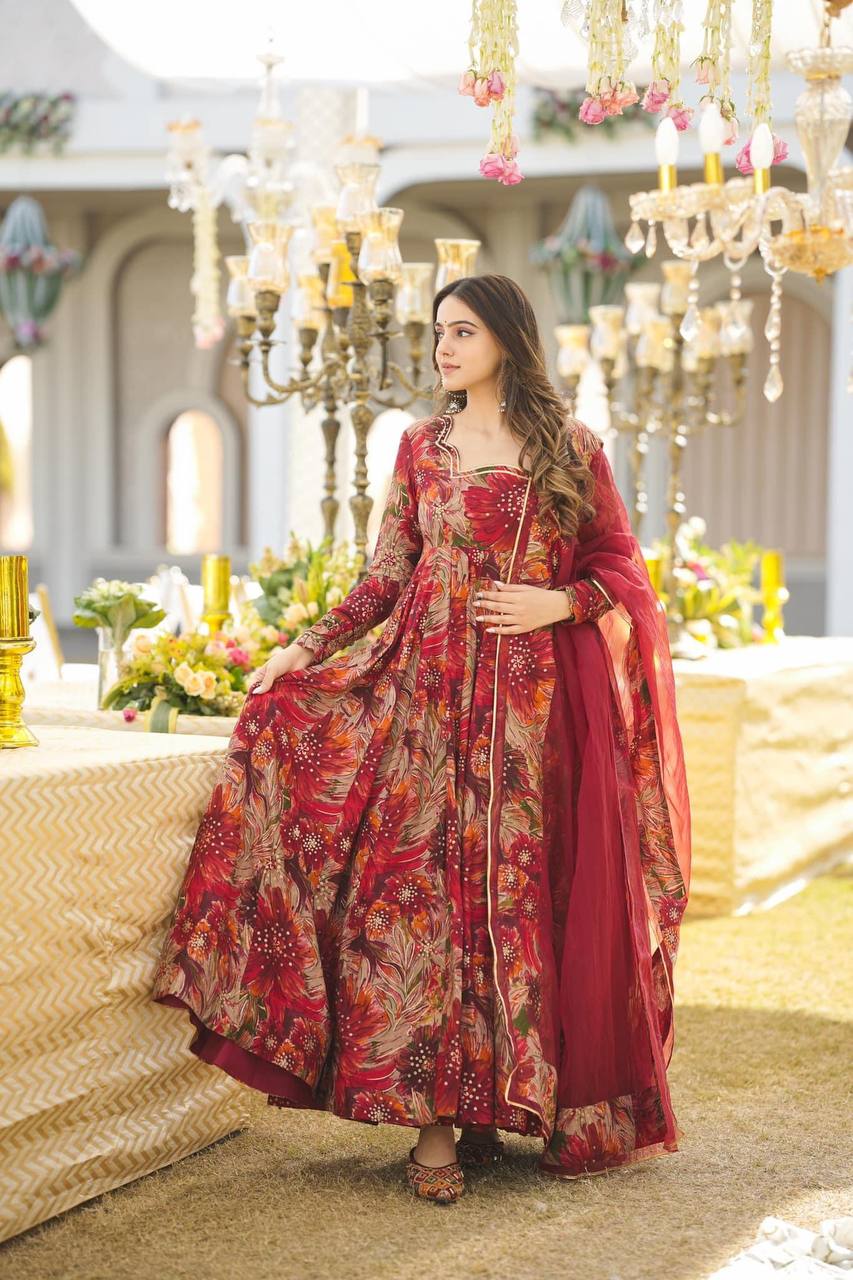 Red Color Long Gown For women Anarkali Suit Set KF-G41