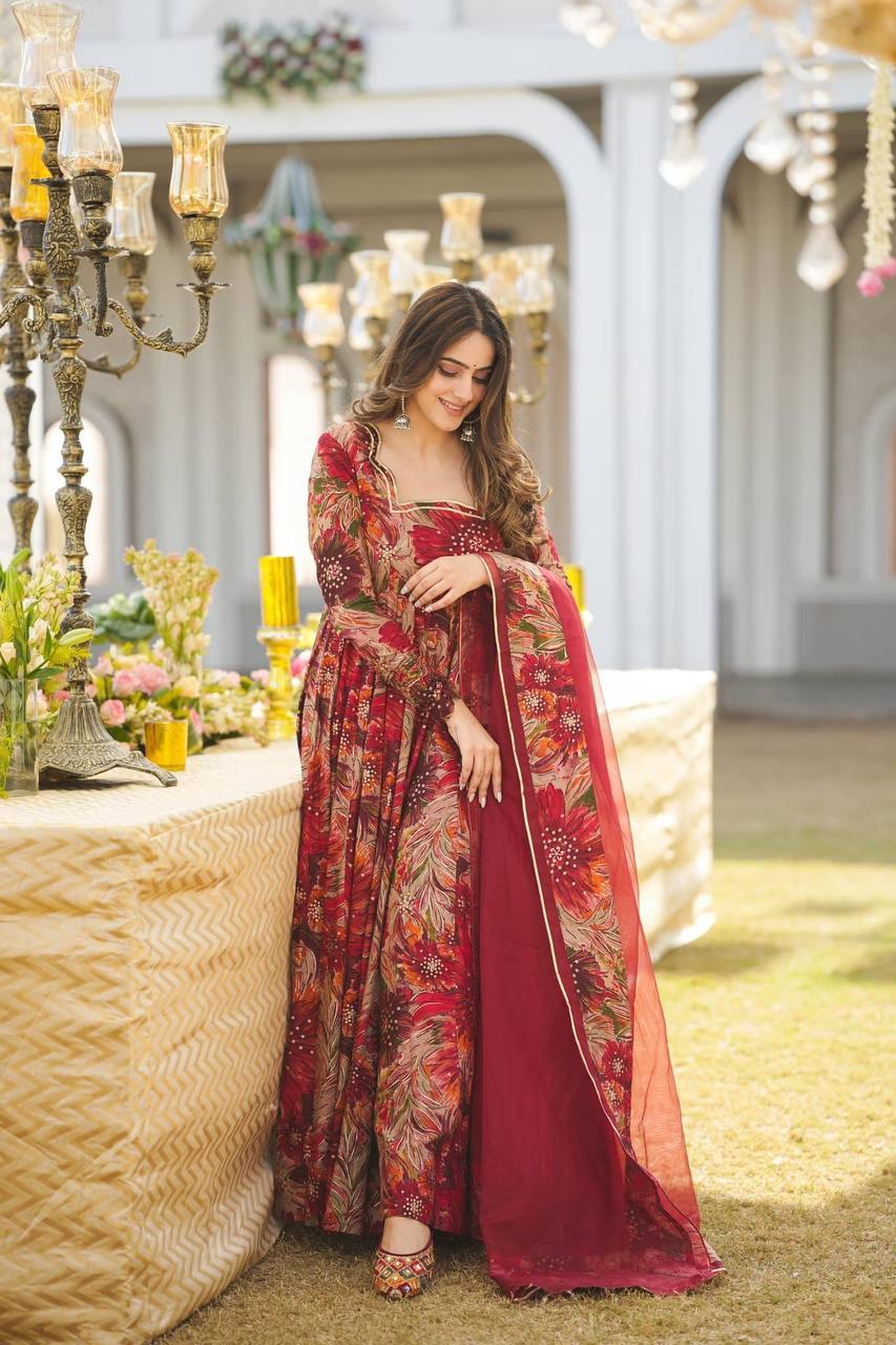 Red Color Long Gown For women Anarkali Suit Set KF-G41