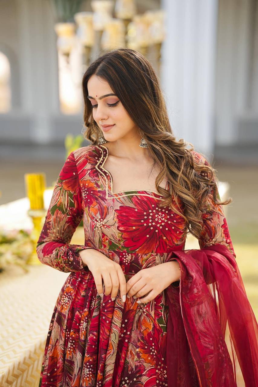 Red Color Long Gown For women Anarkali Suit Set KF-G41