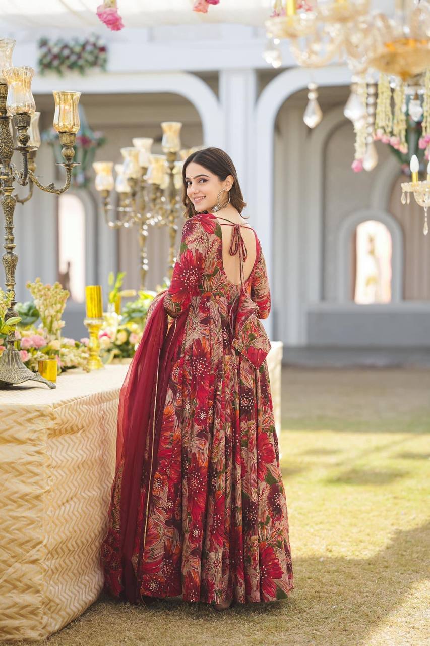 Red Color Long Gown For women Anarkali Suit Set KF-G41