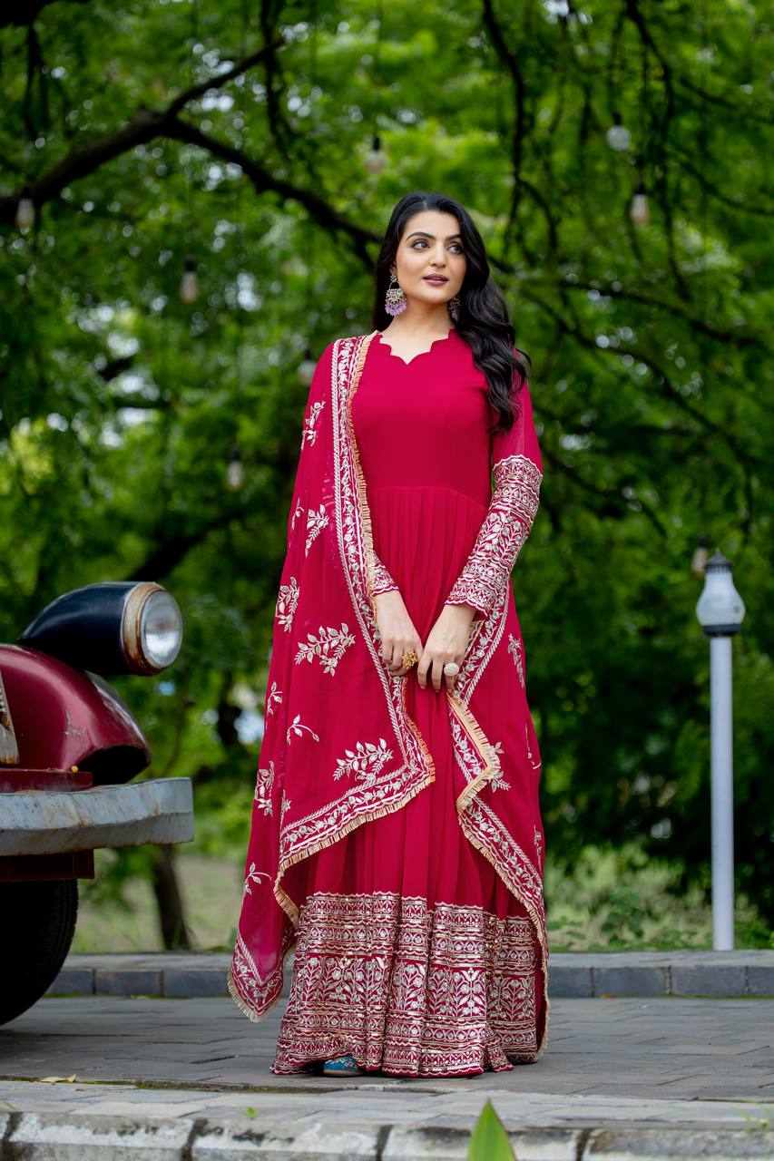 Designer Faux Georgette Embroidered Gown Set KFS-1634