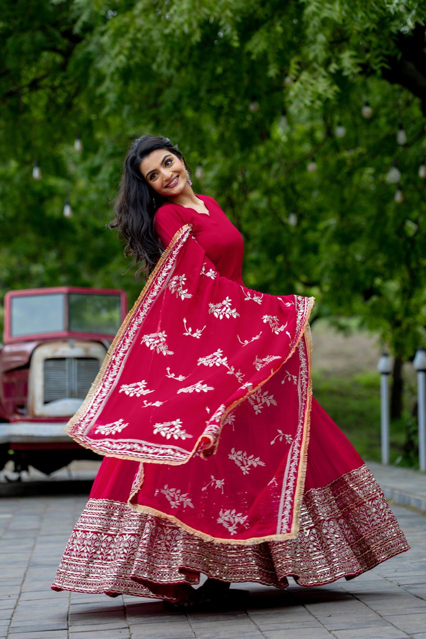 Designer Faux Georgette Embroidered Gown Set KFS-1634