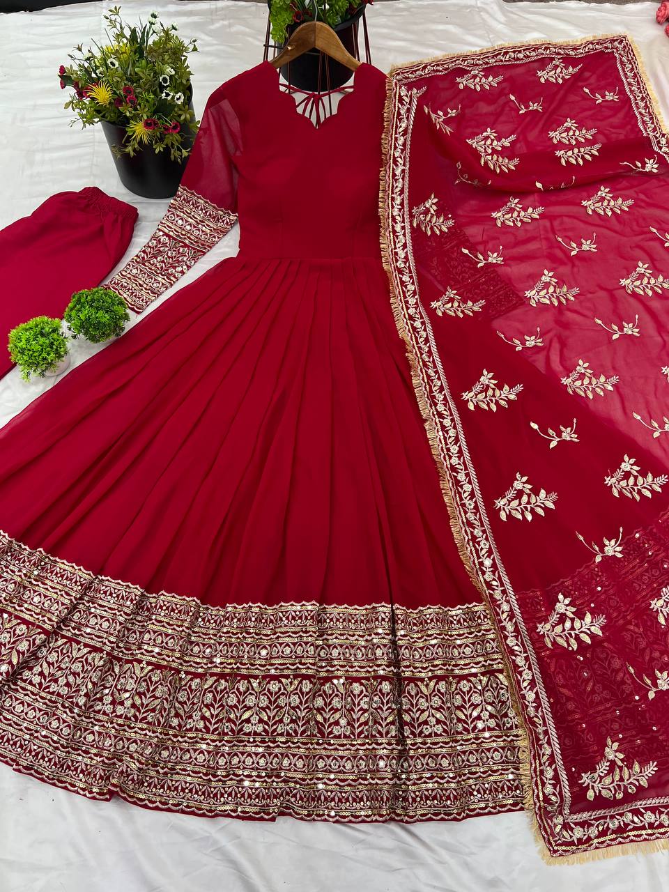Designer Faux Georgette Embroidered Gown Set KFS-1634