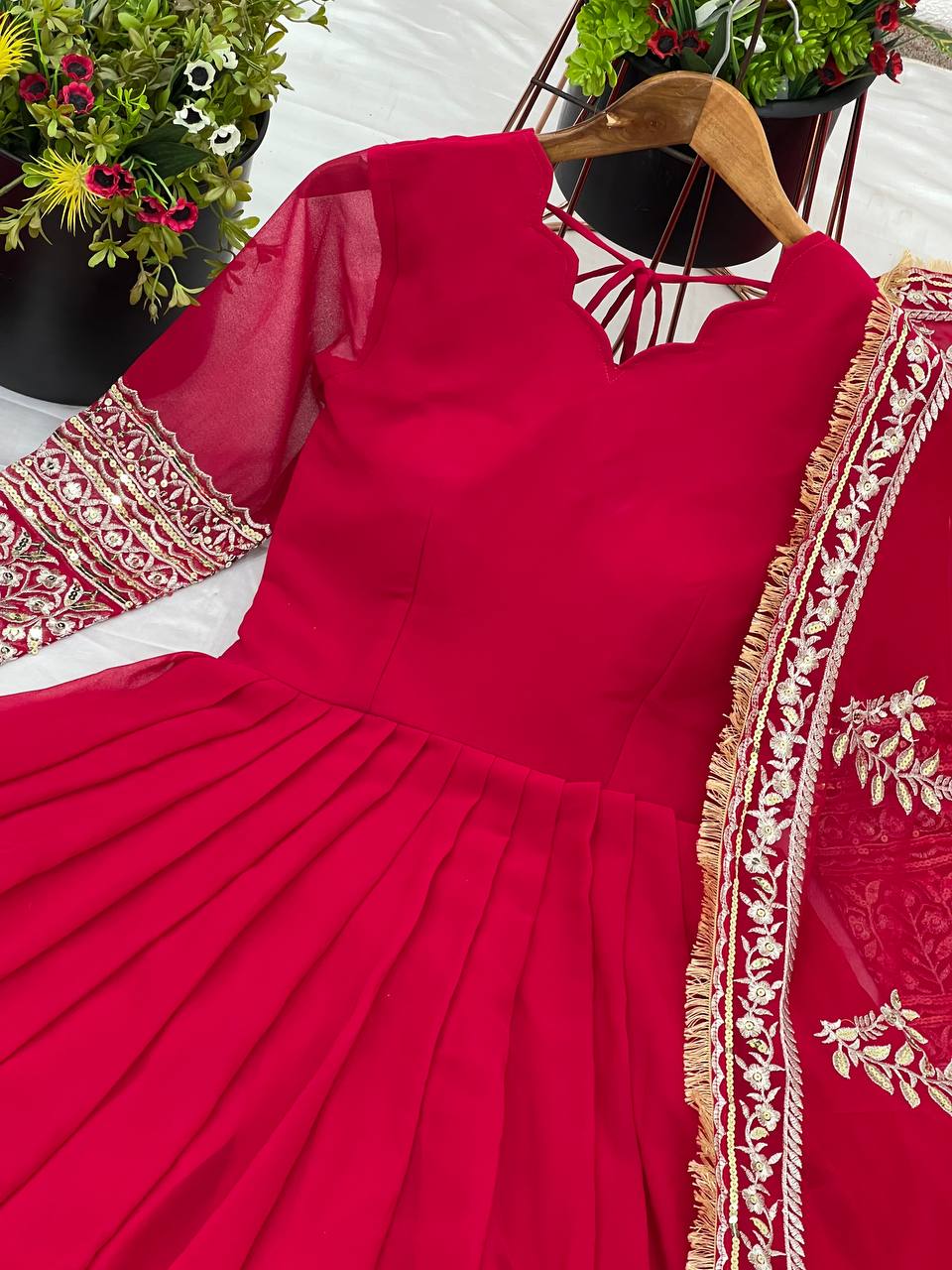 Designer Faux Georgette Embroidered Gown Set KFS-1634