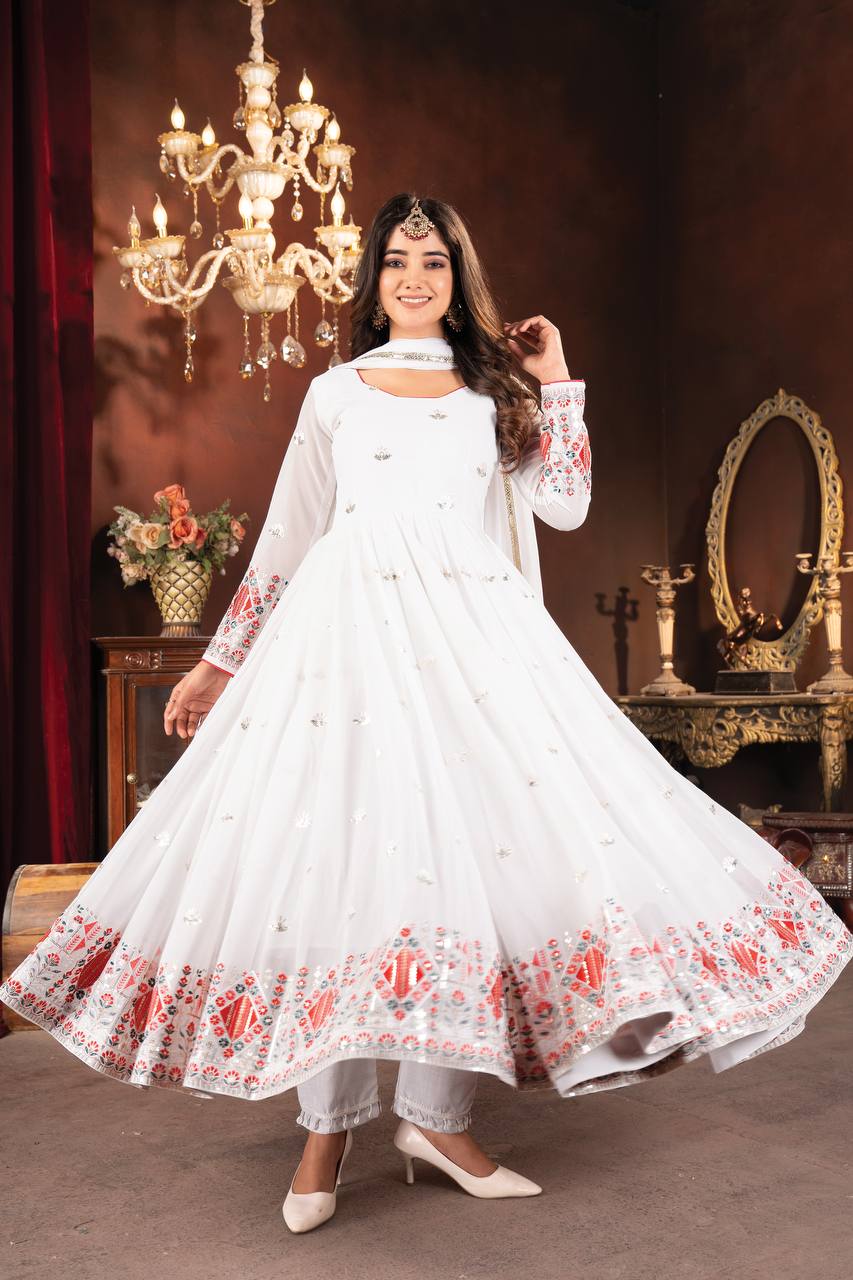 Embroidered Anarkali Suit Set for Women | Traditional Long Flared Gown KFT-6056