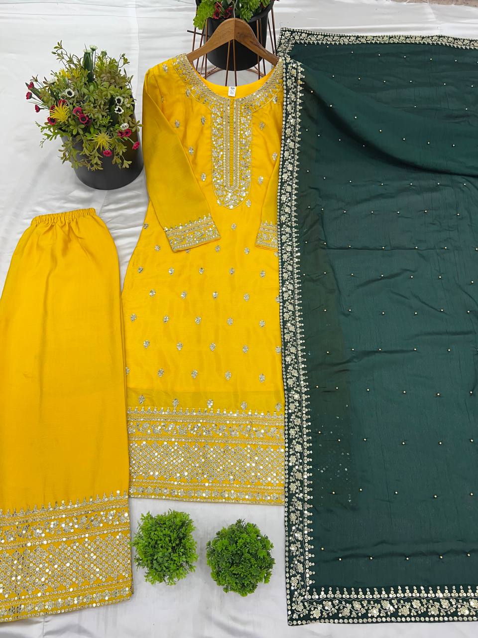 Teal Blue Embroidered Straight Suit Set with Red Dupatta KFS-5140