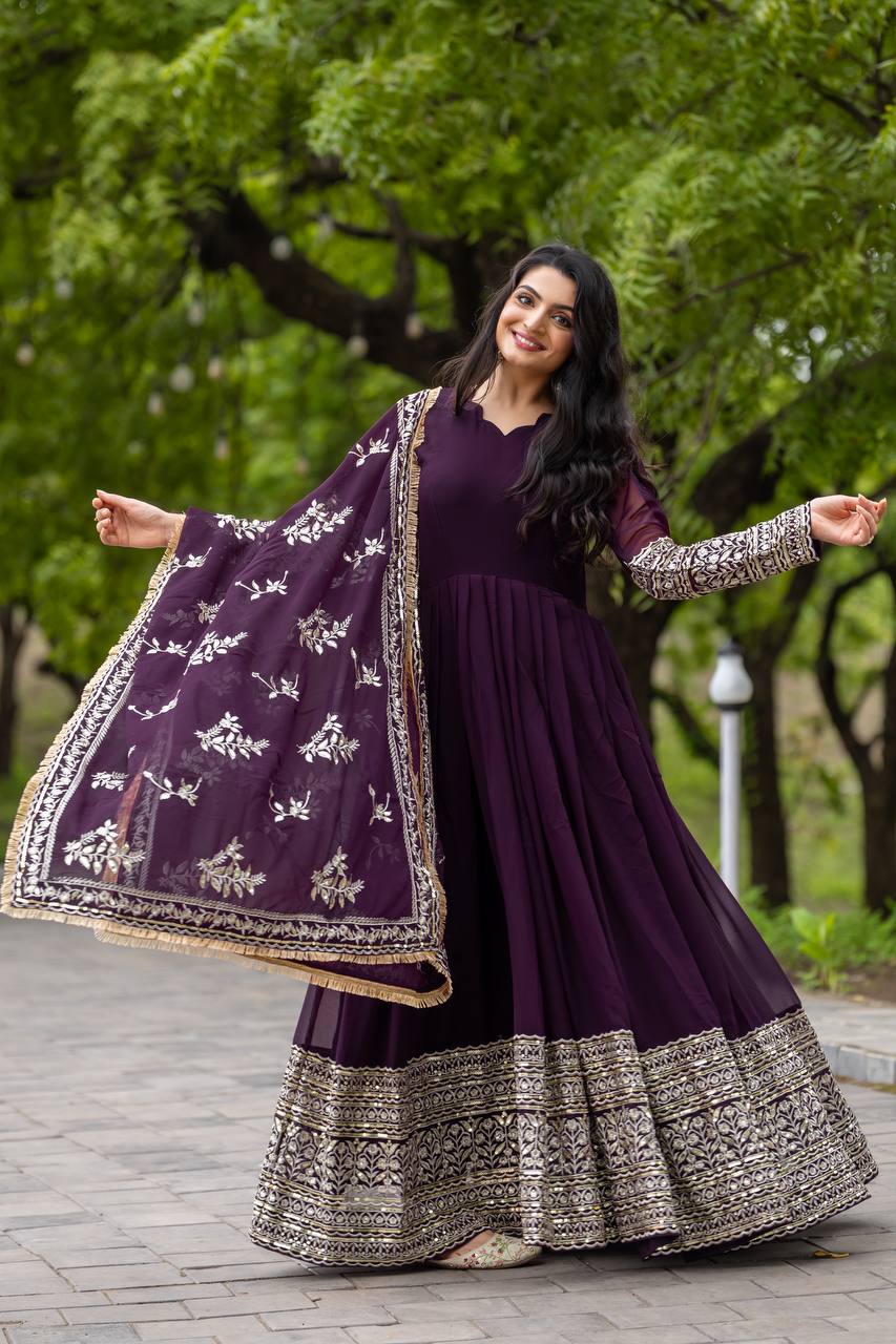 Anarkali Suit with Embroidered Dupatta and Gota Patti Detailing KFS-1634