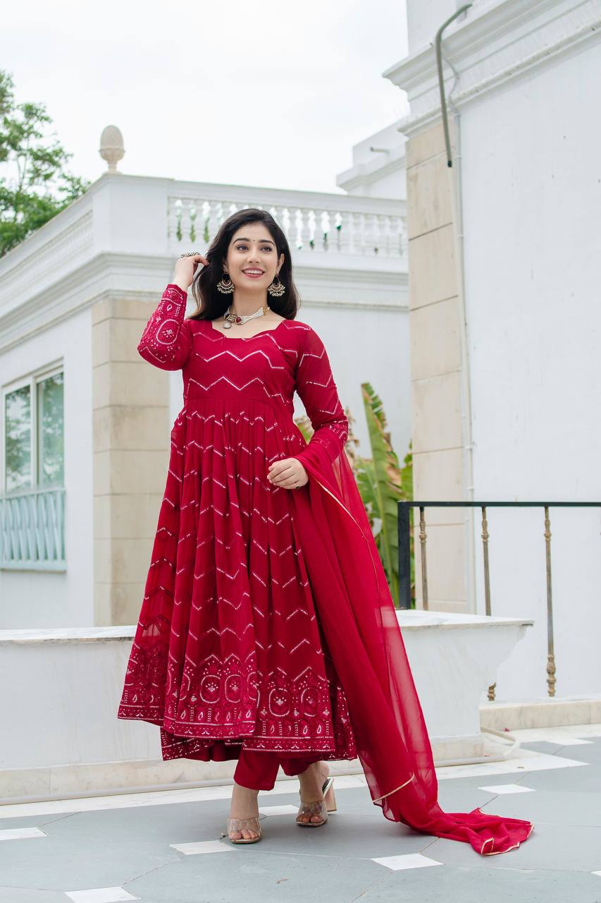Maroon Color Anarkali Plus size Suit Set For Women KF-6016
