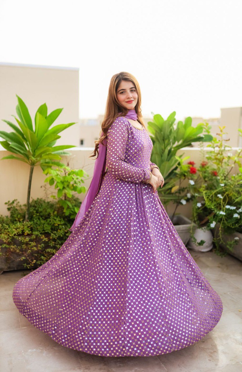 Purpel color embroidery anarkali gown foe women KF-145