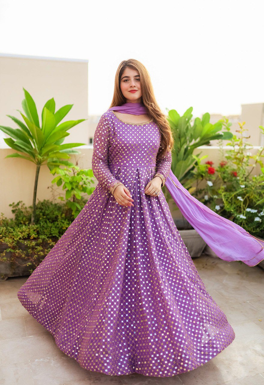 Purpel color embroidery anarkali gown foe women KF-145