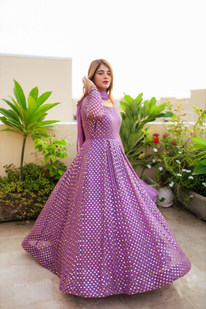 Purpel color embroidery anarkali gown foe women KF-145