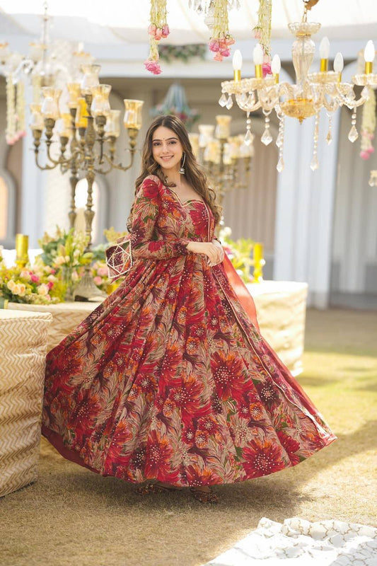 Red Color Long Gown For women Anarkali Suit Set KF-G41
