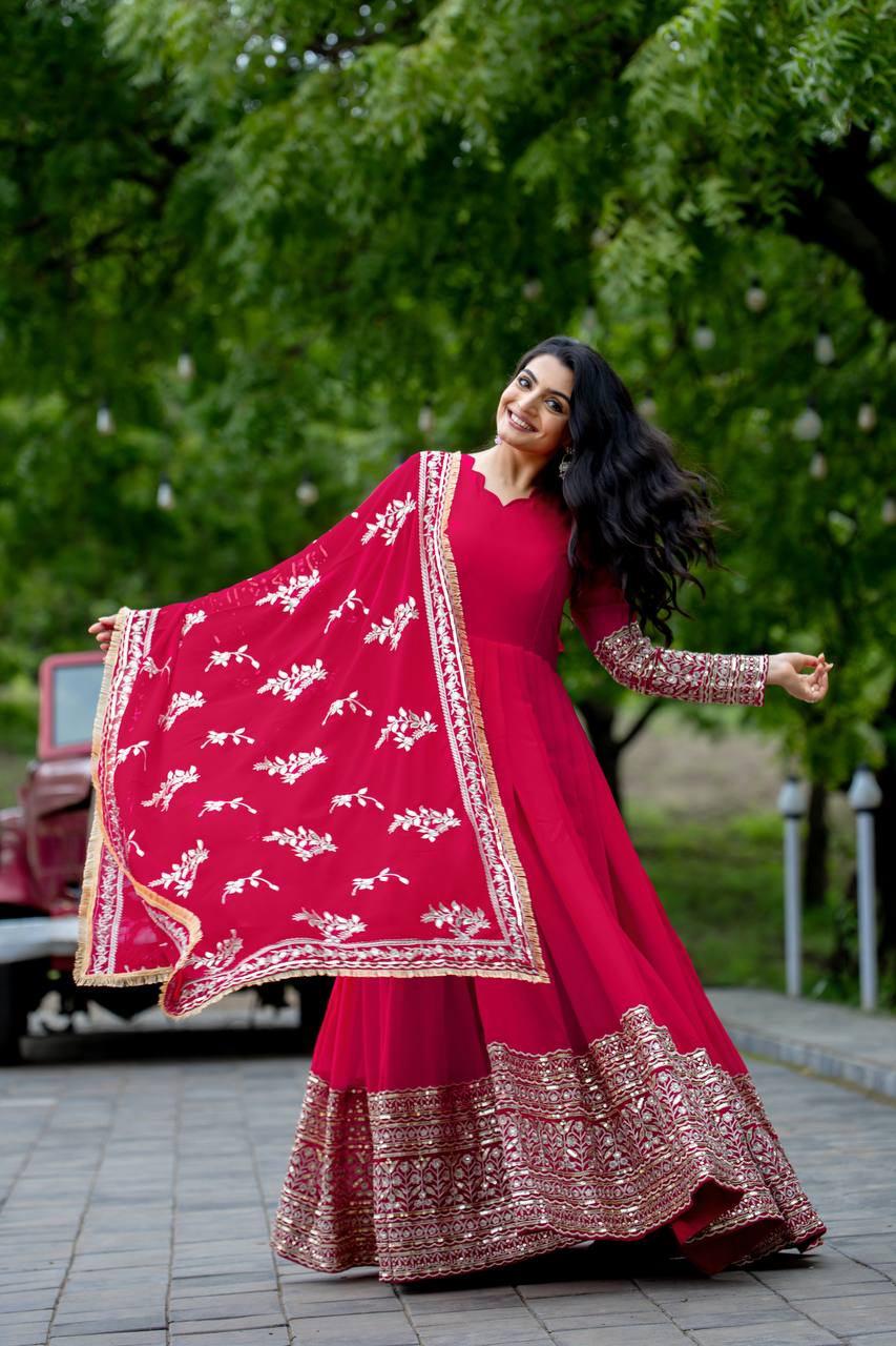 Designer Faux Georgette Embroidered Gown Set KFS-1634