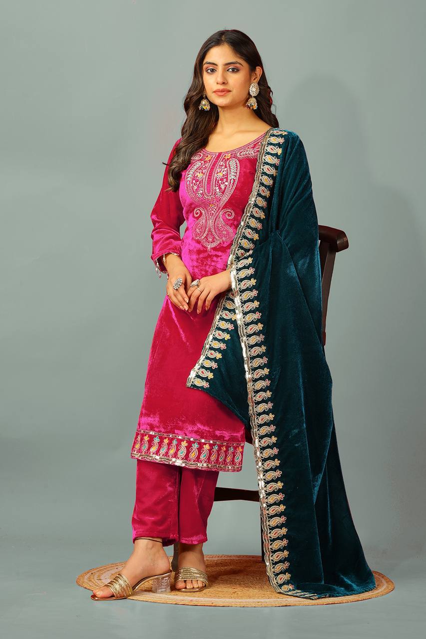 Embroidered Suit Set with Designer Dupatta KFZ-3095