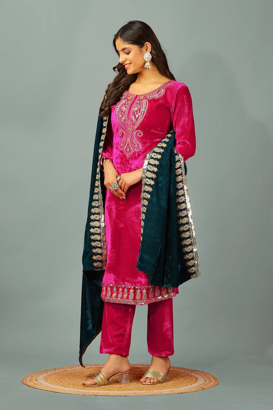 Embroidered Suit Set with Designer Dupatta KFZ-3095