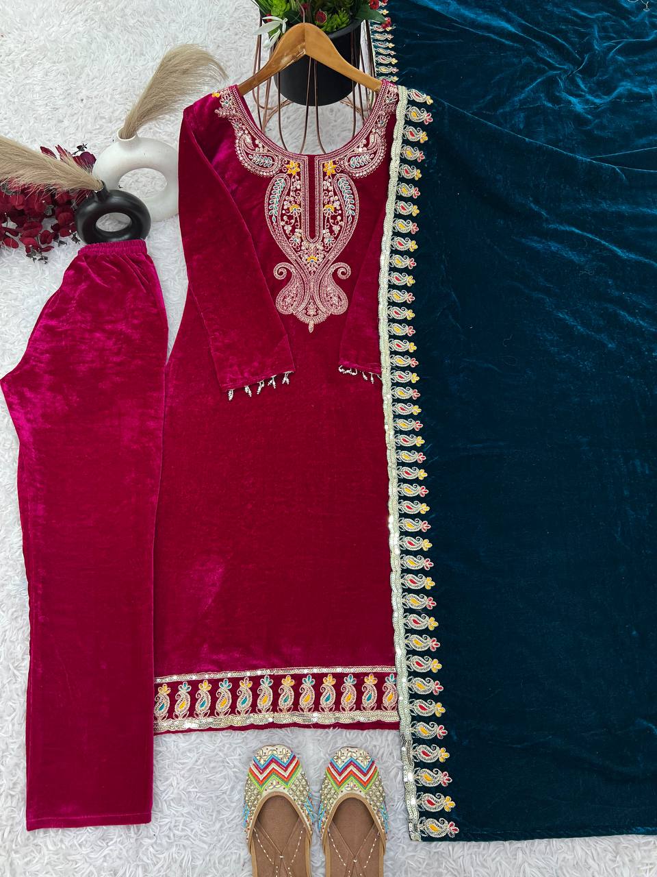 Embroidered Suit Set with Designer Dupatta KFZ-3095