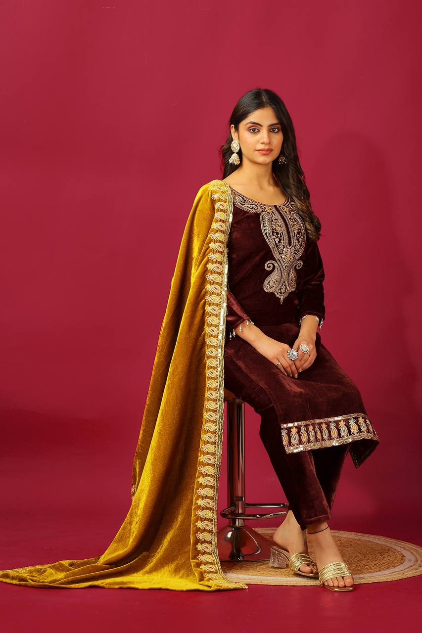 Embroidered Suit Set with Designer Dupatta KFZ-3095