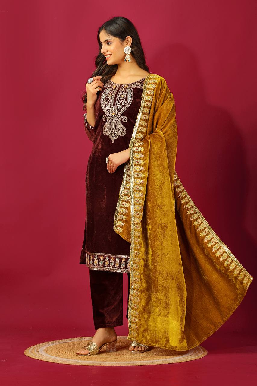 Embroidered Suit Set with Designer Dupatta KFZ-3095