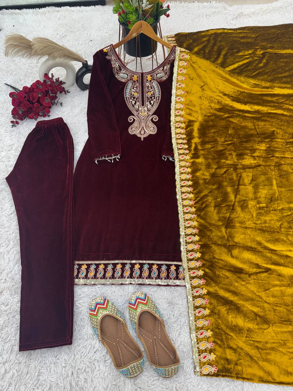 Embroidered Suit Set with Designer Dupatta KFZ-3095